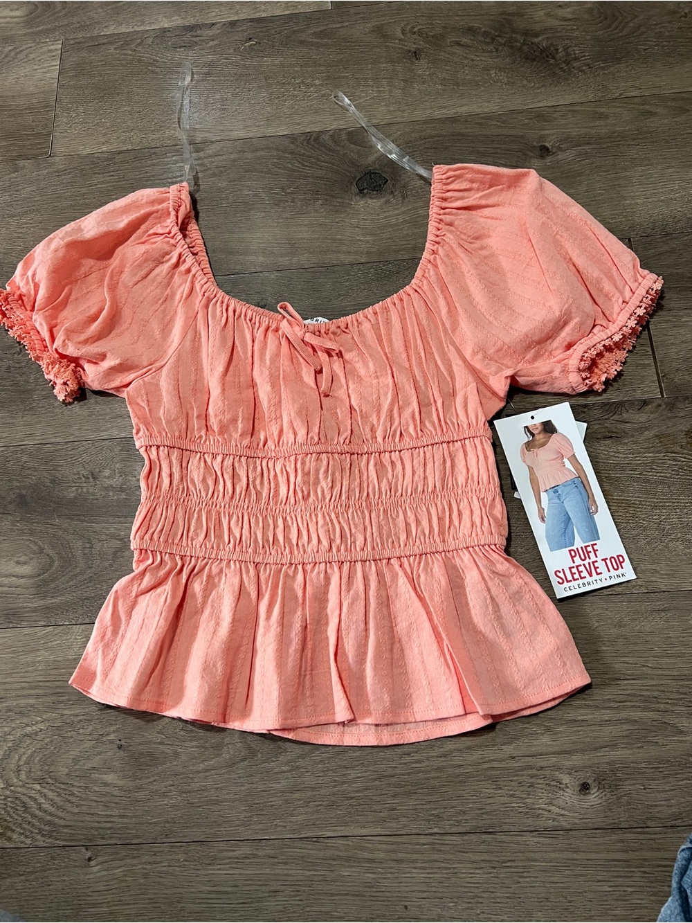 Celebrity Pink Orange Puff Sleeve Top Size XS New